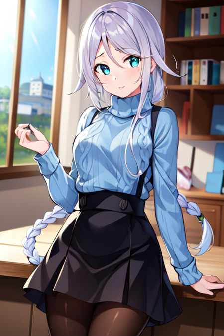 umikazeKC, 1girl, solo, skirt, shirt, thighhighs, gloves, bare shoulders,school uniform, braid,serafuku, sleeveless, elbow gloves, collared shirt, neckerchief, mole under eye, sleeveless shirt, 