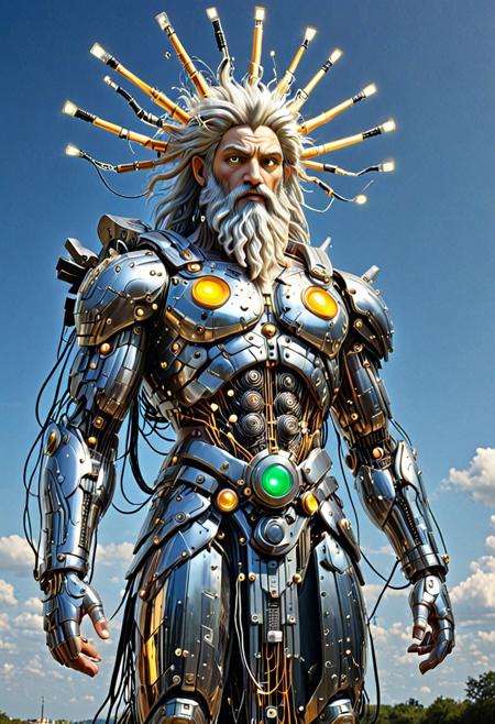 zeus made of Transistors, sparkly sky, mobe-cybideen,