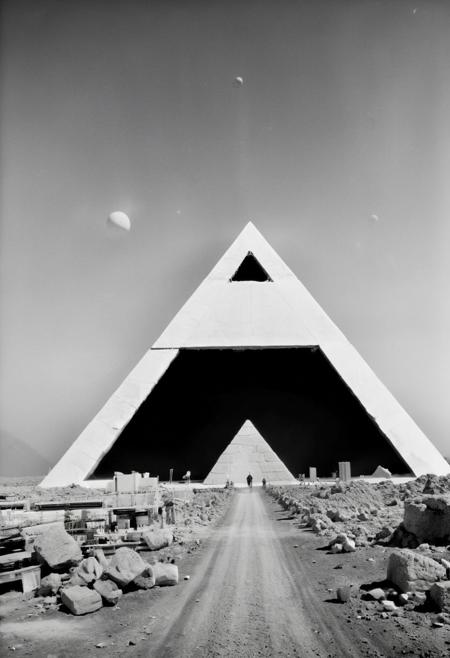 Create an impressive photo of modern-day pyramids under construction. A large, hovering alien mothership is suspended above the half-built shiny White pyramids, using a transporter beam to move massive stones to the new White marble structure. The scene should evoke a sense of awe and futuristic wonder, combining ancient architectural grandeur with advanced extraterrestrial technology.
deep Blacks, very detailed, atmospheric haze, Film grain, cinematic film still, shallow depth of field, highly detailed, high budget, cinemascope, moody, epic, OverallDetail, 2000s vintage RAW photo, photorealistic, candid camera, color graded cinematic, eye catchlights, atmospheric lighting, imperfections, natural, shallow dof