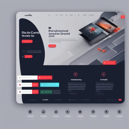 WEBUI design of a landing page for a design company website, UI, UX, Sleek design, Modern, Very detailed, Complimentary colors, 8K