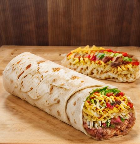 <lora:BuritoYUM:1> Burrito , very high quality , vegetables , meat , cheese