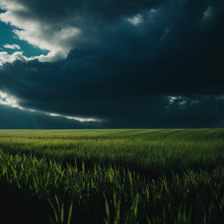 cinematic film still of  <lora:Chiaroscuro Lighting Style:1>
dramatic, cinematic, shadow, partially covered in shadow, a field with a dark sky and a few clouds Chiaroscuro Lighting Style, outdoors, sky, cloud, no humans, cloudy sky, grass, nature, scenery, dark, green theme, landscape, low light, dim light, shallow depth of field, vignette, highly detailed, high budget, bokeh, cinemascope, moody, epic, gorgeous, film grain, grainy