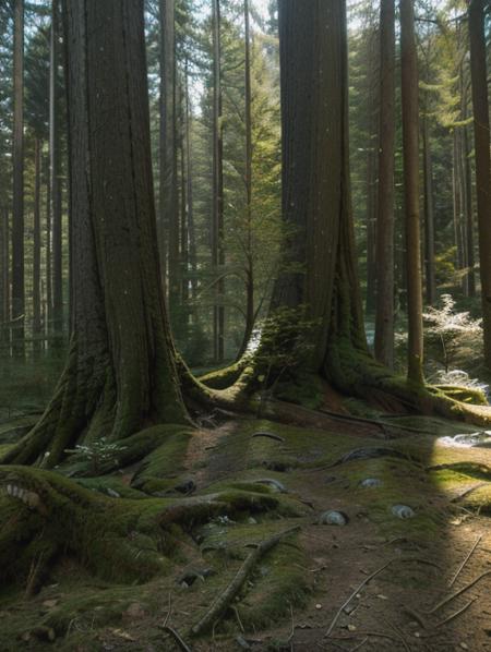 cinematic photo, VancouverOGForest, trees, moss, sunlight, 35mm photograph, film, bokeh, professional, 4k, highly detailed, <lora:Detail - add_detail:0.2>, <lora:Background - VancouverOGForest:0.8>