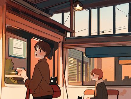 (masterpiece, best quality, 8k, highres:1.4), illustration, soft lighting, watercolor \(medium\), byShato, evening,
1girl, 1boy, cat, shocked, <lora:LoHA-styleShato:1>, train station,