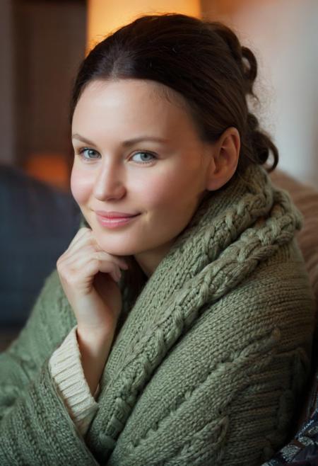 cinematic film still <lora:Susann_SDXL_v1.0-000004:1> 
Intimate headshot, ohwx woman, sitting on a couch with a warm blanket, soft lighting, 2010, 8k, uhd, dslr, film grain, cozy atmosphere, oversized sweater, gentle smile, in style of renown photographers Bruce Weber, Peter Lindbergh . shallow depth of field, vignette, highly detailed, high budget, bokeh, cinemascope, moody, epic, gorgeous, film grain, grainy