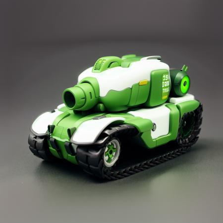 vehicle, game project design, sci-fi style, tank, unmanned, ground vehicle, tank, green tank, white stripe, caterpillar track, gray background, gradient background, shadow<lora:Vehicles:1>