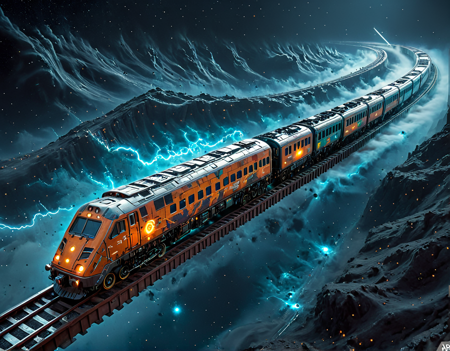 (create a very complex and very long train in the deep space:1.5), (very long train:1.3), extremy complex wagon, bird's eye view,  (meander rail:1.9), turn, (winding:1.2), chaotics train , cyberpunk train, mechanicals, altitude diference,  starry, electric rail, ambre, inclusions,  dirty, hdr, masterpiece, 8k, hyper detailled, epic details, epic scale, wm_cyber, cybertech, in the style of ff-co , sw02d_xl, semiprecious, <lora:Space_Worlds_02__Dark:0.7> <lora:Space_sdxl:0.3> <lora:Dart_1_00:0.9> <lora:stones:0.5> <lora:excybertechsdxl:1.3> <lora:Cybernetic_Style_-_World_Morph:0.3> <lora:extremely_detailed:1.7>