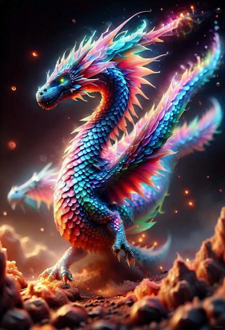 p1nk1r1sc4l3s,
made out of iridescent scales,dragon,flaying at viewer,facing viewer,wings fully stretched, realistic, The background is the silhouette of a dragon emerges from the light, brilliant scaled dragon, creating a dynamic and visually striking composition. Particles of light scatter through the air, adding to the mystical atmosphere.  resulting in a captivating image that radiates energy and intensity, snowing, , bright thunder, red fireflies lightning <lora:CyberRealistic_Negative-neg:1> <lora:patty_cake:1> <lora:detailed_notrigger:1>  flux-style