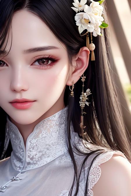 lace,1girl, solo, black hair, chinese clothes, chinese dress, <lora:xiaoxuner-09:1.1>,, masterpiece, best quality, ultra-detailed, high details, super detail, high quality, ((4K, 8k, 16k, UHD)),, (high detailed skin:1.2),  textured skin,(Beautiful face:0.3),(natural skin texture:1.2),finely detailed beautiful eyes: 1.2), realistic, shiny skin, shiny face, lustrous skin, shiny skin