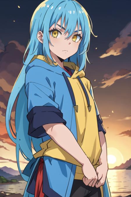 rimuru_tempest blue hair yellow eyes long hair