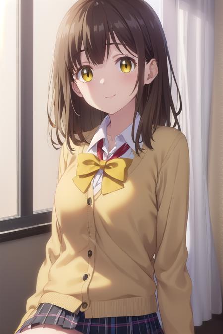 sayuogiwara, <lora:sayu ogiwara s1-lora-nochekaiser:1>,
sayu ogiwara, long hair, bangs, brown hair, (yellow eyes:1.5), smile,
BREAK skirt, shirt, long sleeves, bow, school uniform, white shirt, pleated skirt, socks, collared shirt, bowtie, red bow, sweater, plaid, plaid skirt, cardigan, black socks, red bowtie,
BREAK indoors, classroom,
BREAK looking at viewer, (cowboy shot:1.5),
BREAK <lyco:GoodHands-beta2:1>, (masterpiece:1.2), best quality, high resolution, unity 8k wallpaper, (illustration:0.8), (beautiful detailed eyes:1.6), extremely detailed face, perfect lighting, extremely detailed CG, (perfect hands, perfect anatomy),