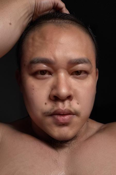 ChangShuANAL,a asian male,sharp head,muscular,mole,fat man,mustache,skindentation, tank top,leggings