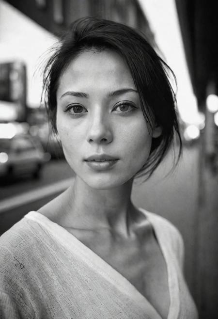 1 girl, (30 years old slim girl),(beautiful face,exquisite face,skin texture:1.2) half body portrait, (ultra-wide angle:1.4),  pale skin, (masterpiece,best quality,ultra high res:1.2),(photo-realistic:1.3),from side and below, tokyo street, cool light, ilford hp5 400 analof film, faded, dusk, flash photography, low contrast, <lora:add-detail-xl:-1>