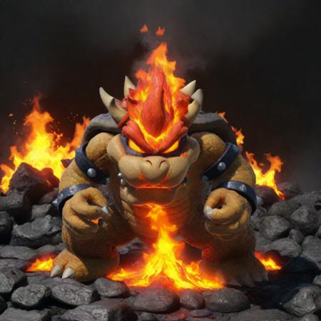 Bowser made of lava, realistic <lora:Bowser-cai:1> <lora:LCMSDXL:1>