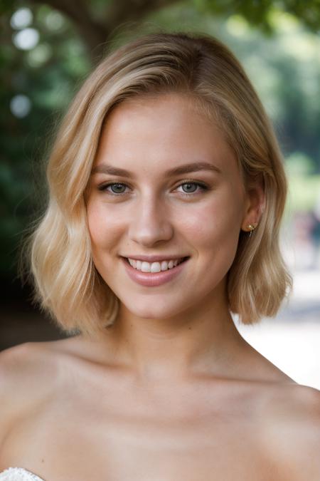 raw photo, rim lighting. studio lighting, professional photography, face portrait photo of a beautiful 24 y.o woman,  wearing dress, beautiful face, smile, blonde, matte skin, pores, park in background, (highly detailed skin, full sharp:1.2),  <lora:add_detail:0.6> <lora:polyhedron_skinny_all:0.3>