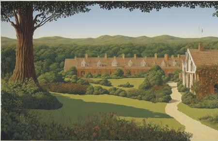style of Roger Dean, boscage ,hacienda ,hedgerow,arboretum ,ranch ,estate ,