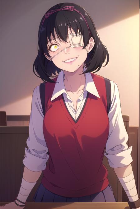 midariikishima, <lora:midari ikishima s2-lora-nochekaiser:1>,
midari ikishima, short hair, black hair, hairband, mole, (eyepatch:1.5), mole under mouth, smile, (yellow eyes:1.2), grin,
BREAK skirt, shirt, school uniform, pleated skirt, bandages, wristband, sweater vest, (red sweater vest:1.3),
BREAK indoors, classroom,
BREAK looking at viewer, (cowboy shot:1.5),
BREAK <lyco:GoodHands-beta2:1>, (masterpiece:1.2), best quality, high resolution, unity 8k wallpaper, (illustration:0.8), (beautiful detailed eyes:1.6), extremely detailed face, perfect lighting, extremely detailed CG, (perfect hands, perfect anatomy),