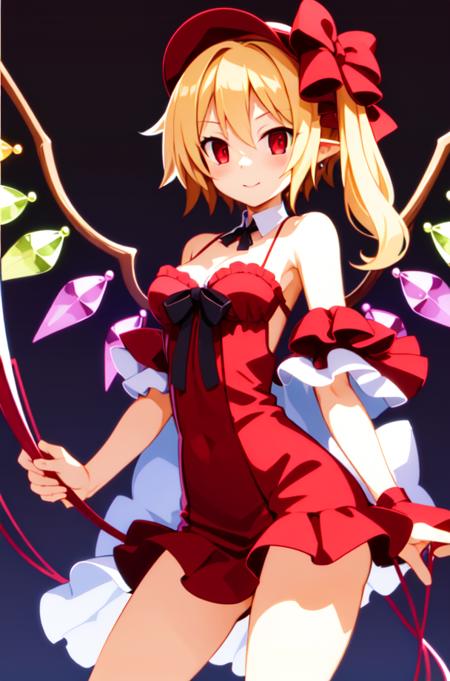 masterpiece, best_quality, 1girl, solo, flandre scarlet, red dress, <lora:harada_takehito_v1:0.8>