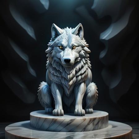 best quality, wolf statue, simple background, black background, made of marble