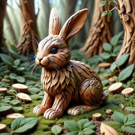 (a rabbit made of woods:1.4), (flowers and leaves growing on her body:1.2), (fairy outfit made of leaves:1.4), W00dF4nt4sy, Leaves_Fantasy, surreal and intense, Masterpiece level quality, soft lighting, sharp focus, fine details, high quality, precise, high resolution, 4k, 8k,