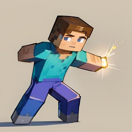 ((masterpiece, best quality)),(complex light), 1boy, solo, full body, Steve,  <lora:Steve_Minecraft_V1-10:0.7>, simple background,  Minecraft, blue pants, brown hair, fighting stance,