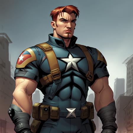 cartoon character, Chris Evans, futuristic soldier, a man, america, 4k, <lora:2000Comics:1>