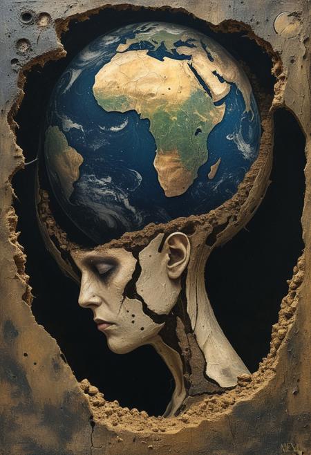 surrealism, dystopian Earth, depression, fenliexl, photography by Natasha Brier, mixed media