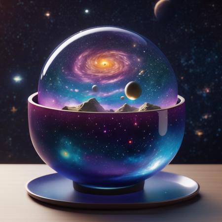 isometric style, miniature, space, pointillism, stars, galaxy, fantasy, psychedelic realism, unreal engine v5, octane render, photo realistic, on a bowl, <lora:isometric-v1:0.5>