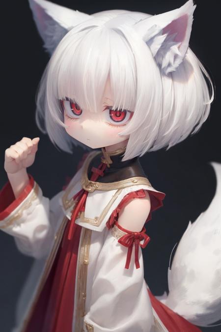 animal girl,solo,
short hair,animal hair,white hair,wolf ears,
red eyes,
expressionless,