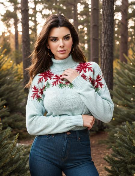 k3nd, nature, Pines Christmas, (Colorful flowering), (seductive pose), upper body, Holiday Cheer Turtleneck Sweater, breast, glamur 