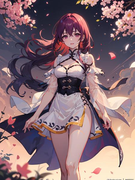 best quality,masterpiece,moqingxian,1girl,solo,breasts,garden,petals floating in the wind,<lora:moqingxian-000006:1>,