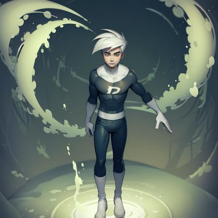 ((masterpiece, best quality)),(complex light),1boy, full body,solo, danny phantom, white hair,  <lora:danny_phantom2-10_1+2:0.6>,white gloves, standing,