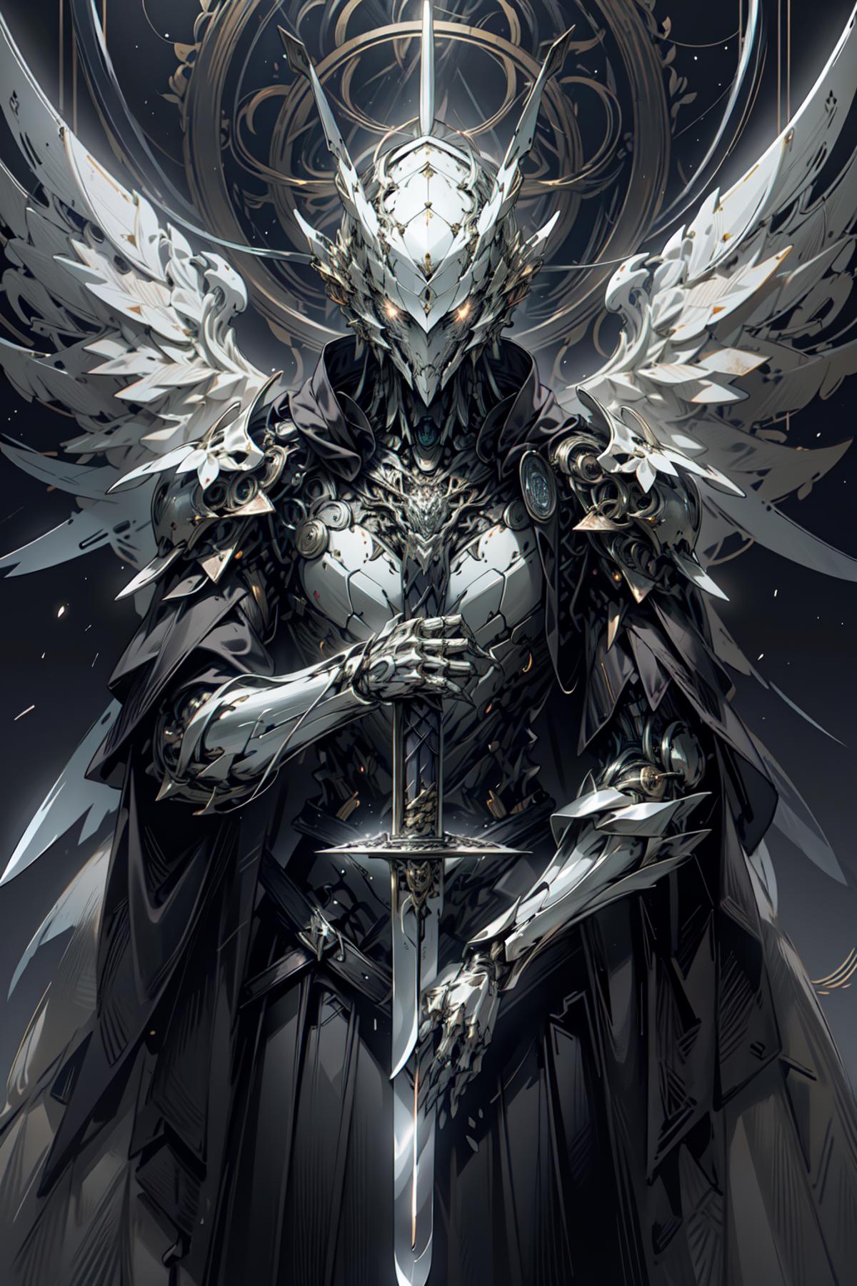 A Fantasy Illustration of a Warrior Angel Holding a Sword.