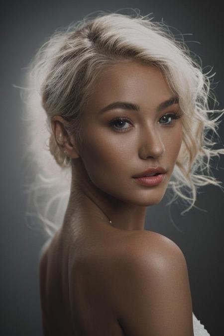 full frame, back shoot, Beauty Photography: Focuses on well-lit, flawless skin and often used in beauty and cosmetics advertisements.<"shooting under very dark condition":1.8> with high iso, film, high key 
  ,