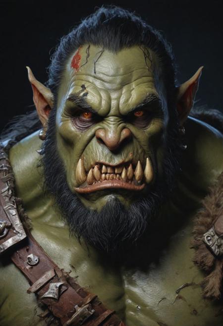 Warcraft Orc, Black over black, top light, masterful painting in the style of Anders Zorn | Marco Mazzoni | Yuri Ivanovich, Todd McFarlane, oil on canvas