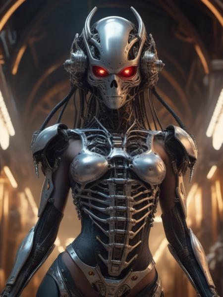 hyper-detailed professional photo (breathtaking:1.2) of a realistic girl NECROMECHANICS hellbound heart alien humanoids ufo, terminator, demonic eyes, mask, cyborg, giger, sci fi gadgets helmet mask, body hand back leg, LEDs on armor, medieval rags of clothing, intricate abstract. intricate artwork, by tooth wu, wlop, beeple, octane render, trending on artstation, very coherent symmetrical artwork, cinematic, key art, hyper realism, high detail, octane render, 8k, <lora:xl_more_art-full_v1:1>, <lora:add-detail-xl:1.2>