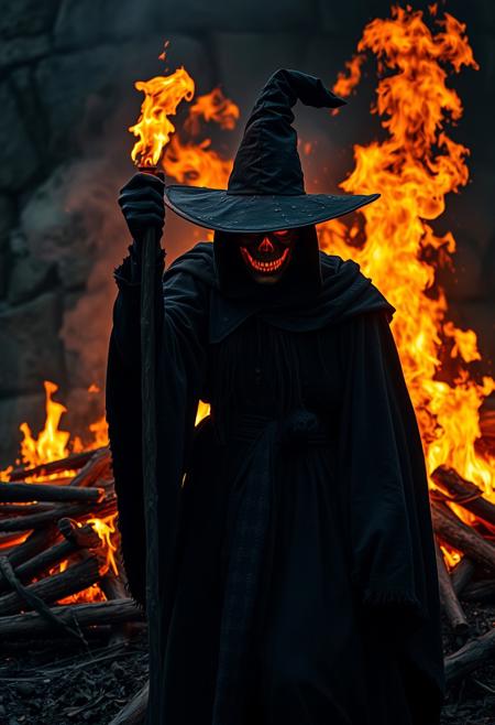 realistic photography of medieval arson, witch burned alive, witch arson, medieval style