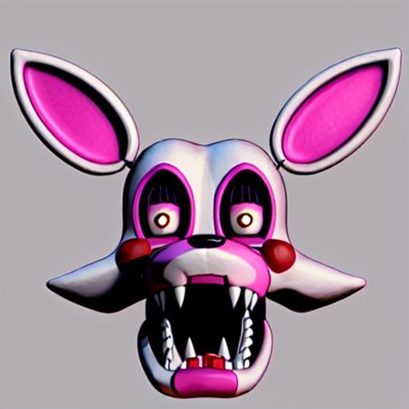 <lora:FNAF:0.75>, (MangleFNAF) FNAF, ToyAnimatronic, animatronic, fox, official, yellow eyes, headshot, white body