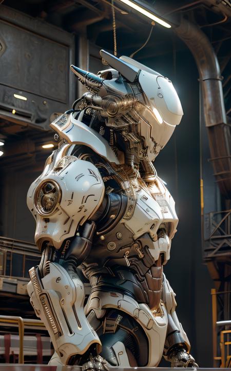 cinematic film still ((bright neon colors)), (top-quality, 8K, masterpiece:1.3) A photo of a sleek, humanoid robot, playing a musical instrument, wearing a stylish jacket, on a modern stage taken with a prime lens highly detailed, detailed skin, dramatic spotlighting <lora:IvoryGoldAIv2:1> ivory gold <lora:Niji:1> mecha . shallow depth of field, vignette, highly detailed, high budget, bokeh, cinemascope, moody, epic, gorgeous, film grain, grainy