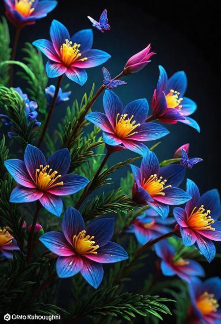 Fantasy, twinkling flowers, forest, light, sparkle, fine art, extreme details, photorealistic, matte painting" ultra highly detailed, detailed, black bg, night bg, rainbow color, ceramic, this one digital painting, highly detailed, intricated, intricated pose, clarity, high quality, center align, Miki Asai Macro photography, close-up, hyper detailed, trending on artstation, sharp focus, studio photo, intricate details, highly detailed, by greg rutkowski<lora:xl_more_art-full_v1:0.4>