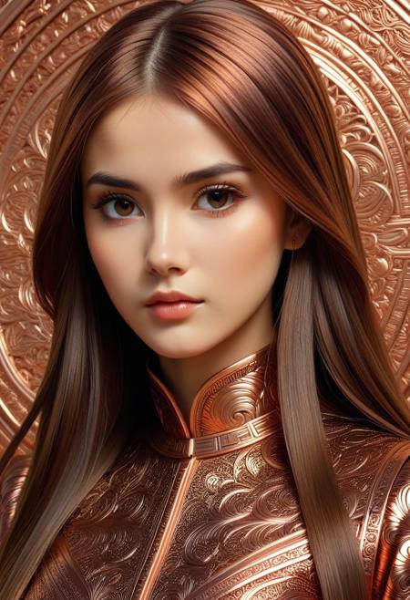 CopperCopper theme, intricate details, ultra sharp, exquisite detail, flawless composition, vivid colors, masterpiece, Super model, portrait, stoic, expressionless, beautiful, photorealistic, UHD, 8K, masterpiece, detailed, ultra_high_resolution, lots of detail, YurYuna, brown hair, modest, sfw, gorgeous, looks beautiful and aesthetic, colorful background, key visual, luxurious, artistic, high resolution, digital art, visual aesthetics, contemporary design, vibrant colors, artistic composition,  elegant, intricate detailing, modern,