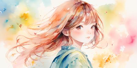 absurdres, highres, ultra detailed, (1girl:1.3), kawaii
BREAK
, watercolor style, soft blending, dreamy washes, delicate textures,