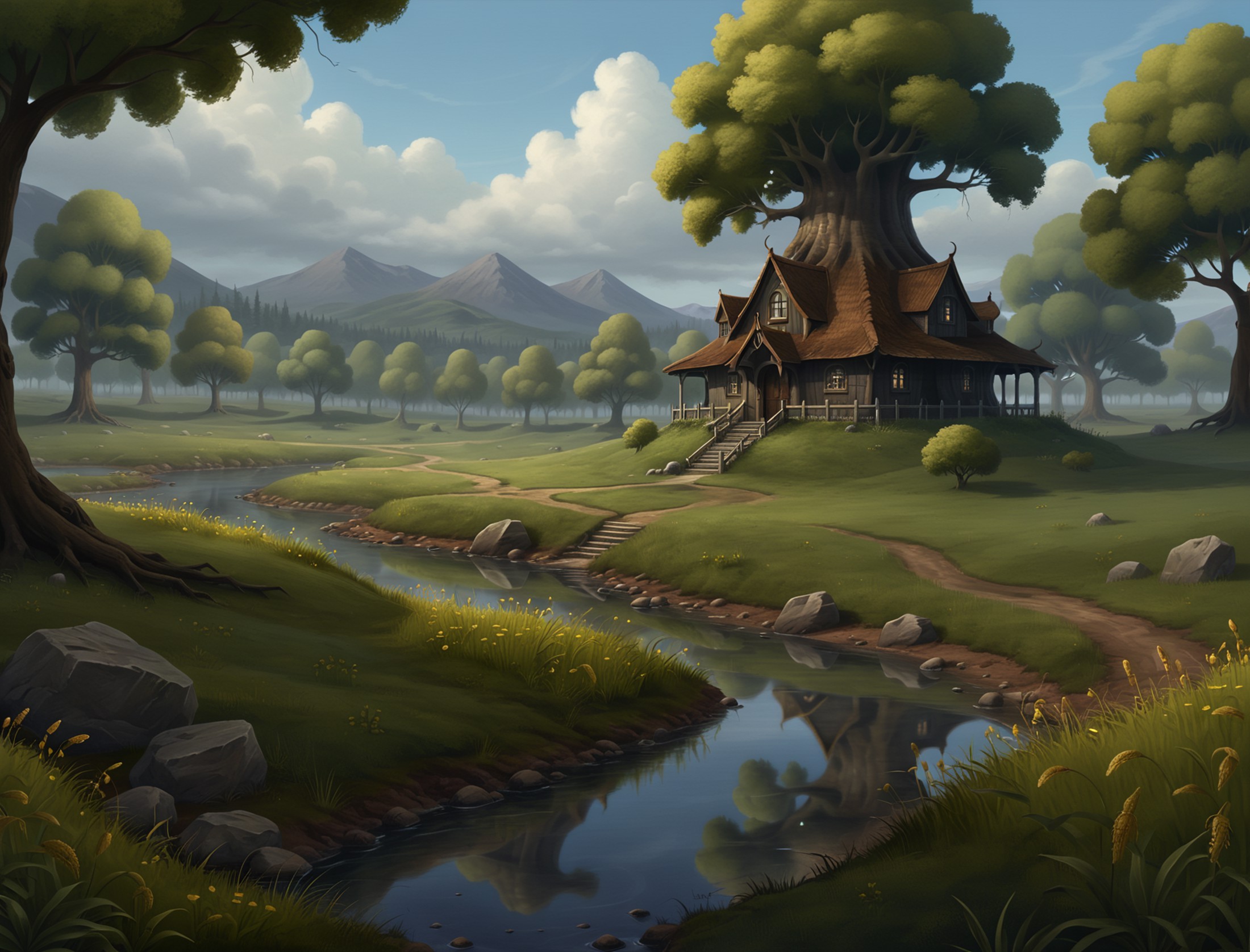 modern illustration of a dark fantasy location mage's meadow<lora:Aether_Illustration_SDXL_LoRA.safetensors:1>
