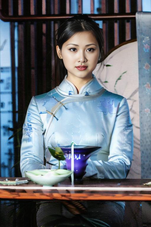 【Realistic】蓝绿色 丝绸 旗袍 China Dress / Cheongsam / Qipao image by EmptyBellPainter