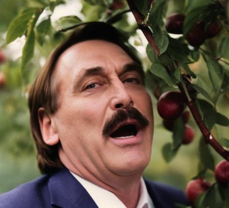 1995 polaroid photograph of mikelindell person looking at the pillows on an apple tree while he's trip