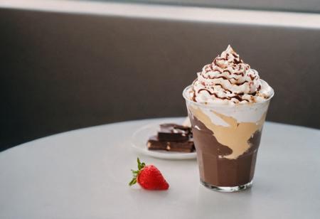 leica m3, 35mm Voigtlander lens, Portra 160/400, photo of chocolate sundae, high resolution, high contrast, natural  sunlight