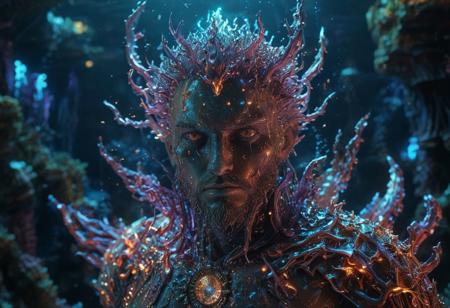 piercing light, (aesthetics:1.1), (low colors:1.2), BREAK,
<lora:-_SDXL_-_holo_effect_V1.0:1>, hi-tech and futuristic holographic scanning, bioluminescence, optical fiber, masterpieces, octane rendering, unreal engine, intricate details, UHDR, 32, futuristic epic scene, super beautiful and realistic picture (( (fantastic landscape))) of ((underwater world)),fantastic sea creatures, mermaids, god neptune in (hdr), 8K quality, many living organisms, (fish), (coral), octopus, jellyfish, crustacean, etc. 1 ((research submarine)), wreck, ((1 heavy diver))