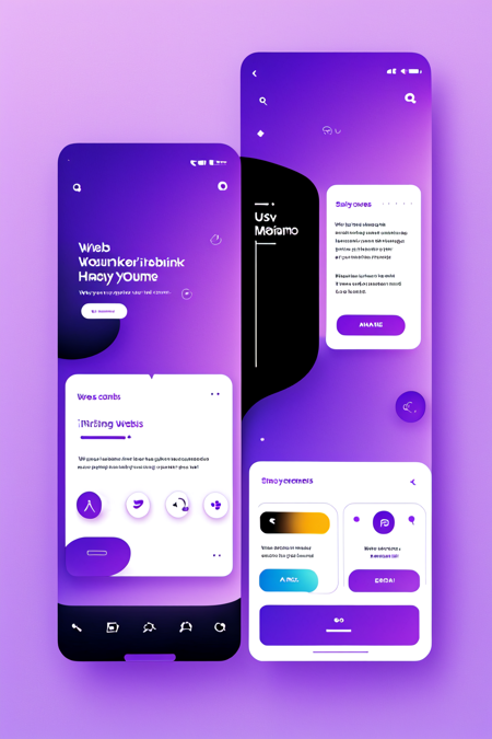 <lora:UI-UX:0.8> UI-UX Style, a website layout on a samsung mobile device, purple gradient theme, CSS compatible, aero elements