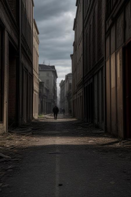Quarantine Zone of a Plague: Abandoned streets, quarantined individuals, and the desperate search for a cure.