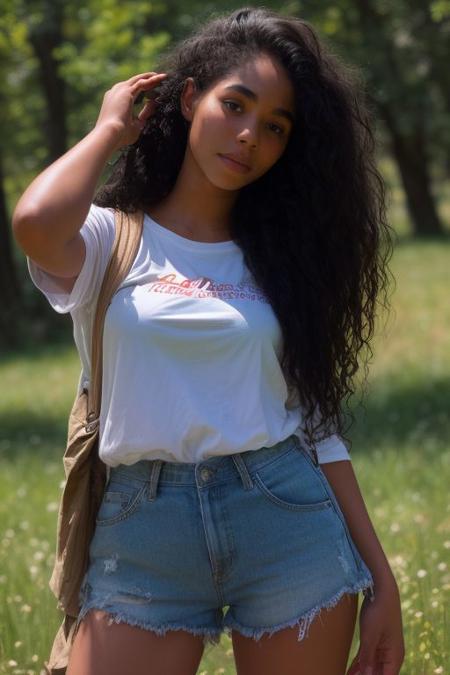 DEN_princess_helayna,
walking through a tallgrass meadow wearing Jean shorts and plaid shirt, meadow, wild, overgrown, walking,,
bokeh, f1.4, 40mm, photorealistic, raw, 8k, textured skin, skin pores, intricate details  <lora:epi_noiseoffset2:1>, epiCRealism <lora:ClothingAdjuster3:-1.0>